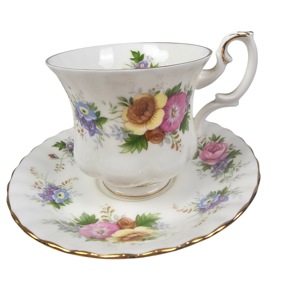 Royal‎ Adderley Floral Fine Bone China Teacup and Saucer Danbury Mint England